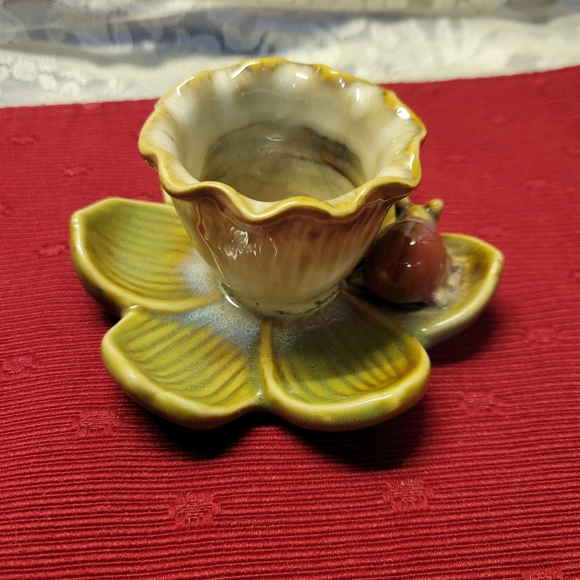 Vtg Ceramic Candle Holder| 2 Ladybugs On A Lotus Flower Pre 2000 - Picture 3 of 6